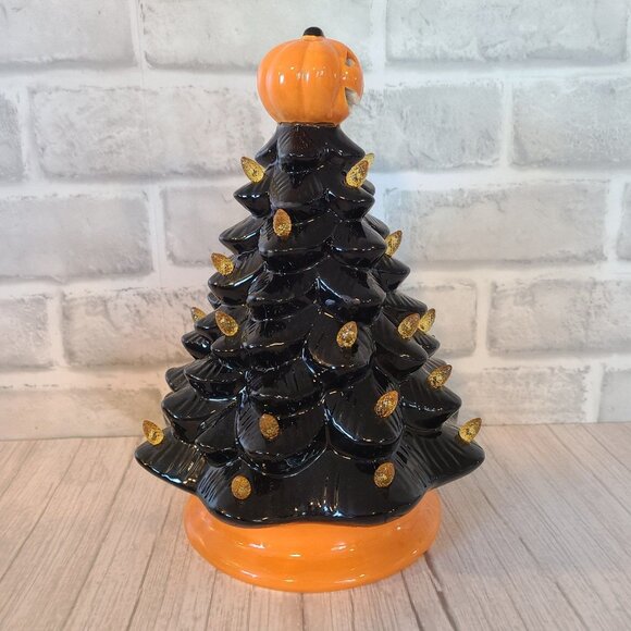 Halloween Ceramic Lighted Tree Pumpkin Jackolantern Black Orange Holiday Decor - Picture 12 of 12